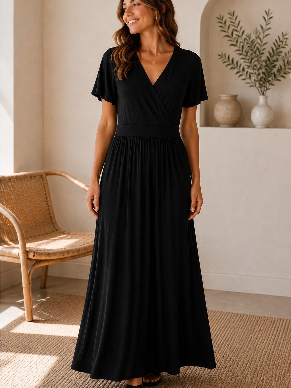 41 Hawthorn‎ Stitch Fix Digulio Black V-Neck Faux Wrap Knit Maxi Dress